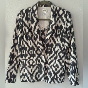 Neiman Marcus Women Black & White One-Button 100% Cotton Blazer Jacket Size Med